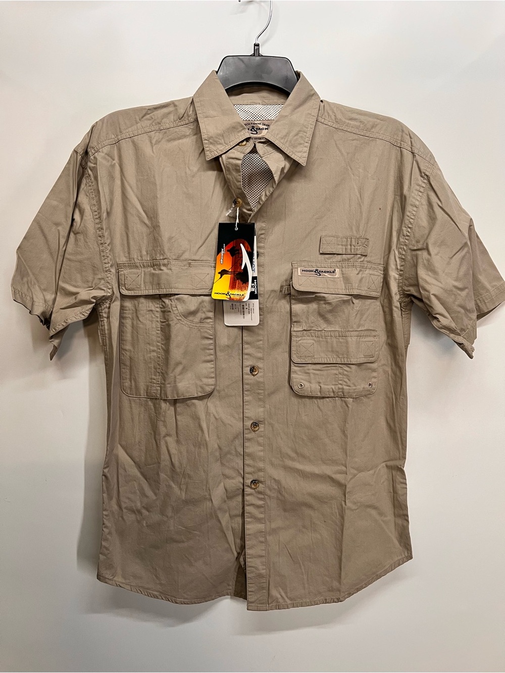 Hook & Tackle sand-colored short-sleeve fishing shirt